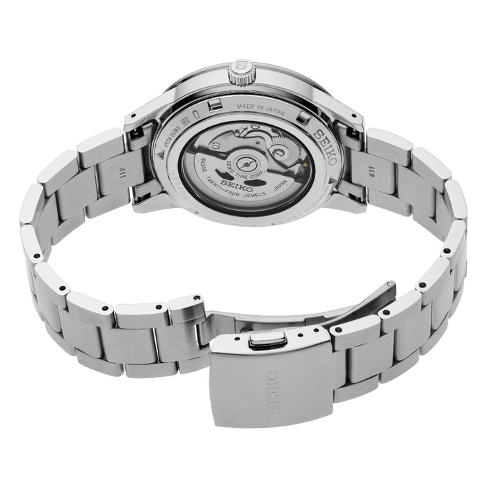 Seiko Men's Blue Dial Silver Stainless Steel Band Presage Automatic GMT Analog Watch - SSK009