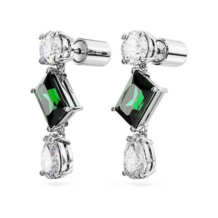 Swarovski Women's Green and Clear Mixed-Cut Stones in a Rhodium Finished Setting Mesmera Drop Earrings - 5665878