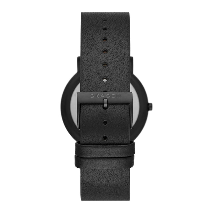 Skagen Signatur Men's Black Dial Black Leather Band Analog Quartz Three-Hand Sub-Second Watch - SKW6902