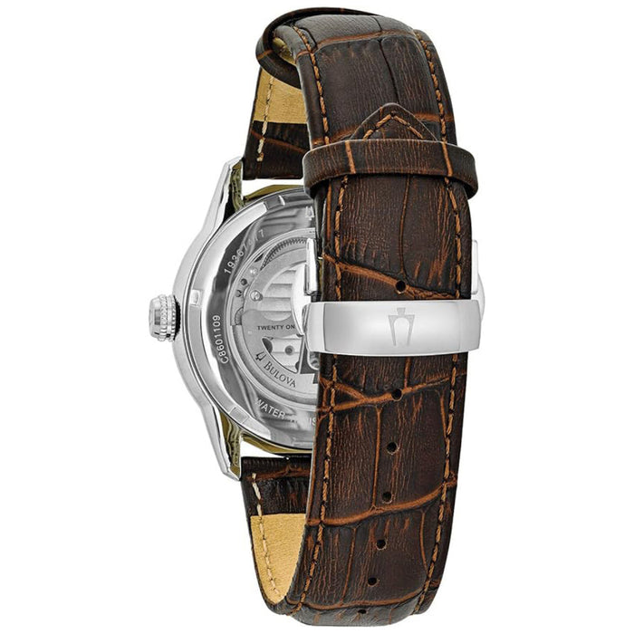 Bulova Men's Brown Dial Brown Leather Band Analog Japanese Automatic Watch - 96A120-A