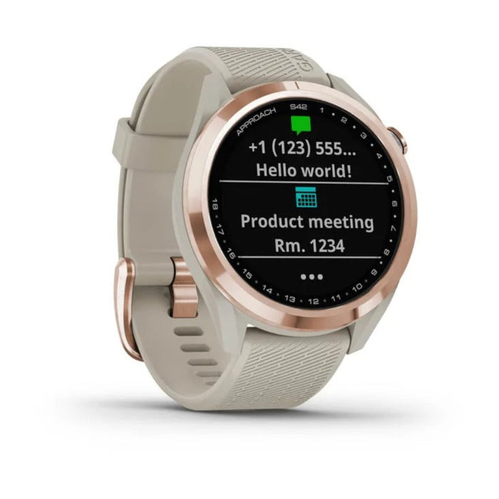 Garmin Approach S42 Touchscreen Lightweight Rose Gold Ceramic Bezel Tan Silicone Band GPS Golf Smartwatch - 010-02572-12