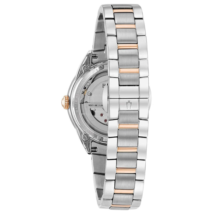 Bulova Women's White Dial Two Tone Stainless Steel Band Analog Japanese Automatic Watch - 98P170