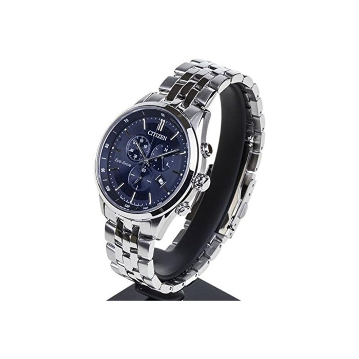 Citizen Men Blue Dark Dial Silver Stainless Steel Band Analog Eco-Drive Watch - AT2140-55L