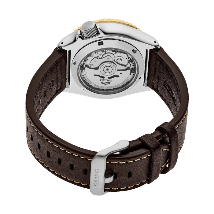 Seiko Men's Black Dial Brown Leather Band Analog Automatic Watch - SSK036