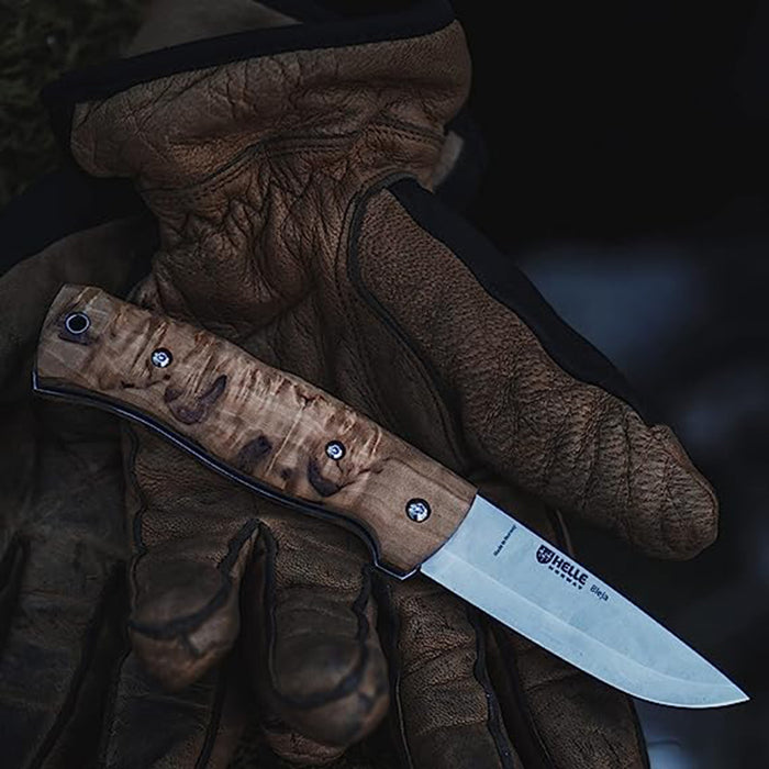 HELLE Curly Birch Wood Handle Stainless Steel Blade Drop Point Large Folding Pocket Knife - HELLE625
