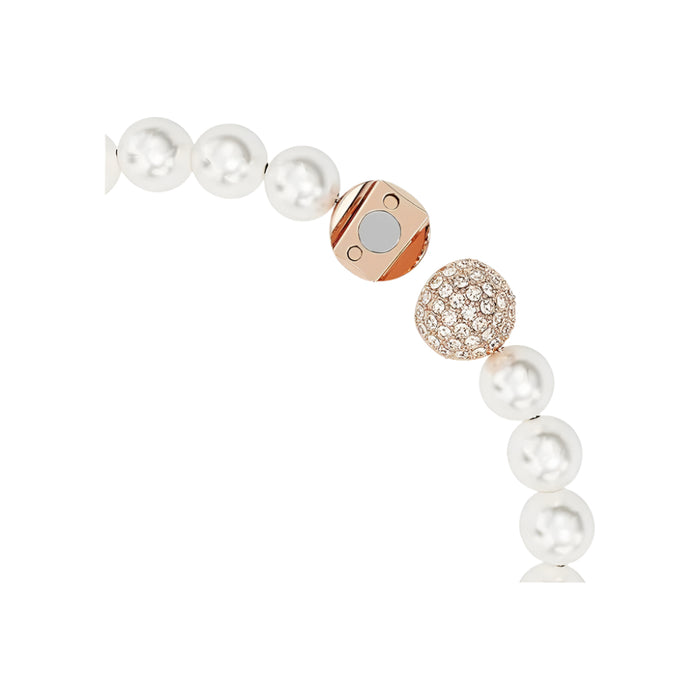 Swarovski Women's Rose Gold-Tone Finished Feather Motif with Pink Pavé and Clear Stones Small Size Nice Pearl Bracelet - 5663480