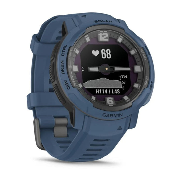 Garmin Instinct Crossover Tidal Blue Silicone Band Solar Charging Capabilities Digital Display Rugged Hybrid Smartwatch - 010-02730-12