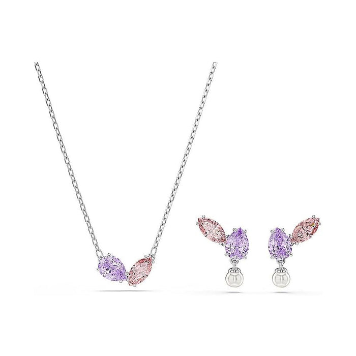 Swarovski Women's Multicolor Crystals Rhodium Finish Mixed cuts Ariana Grande x Necklace & Earring Jewelry Set - 5746577