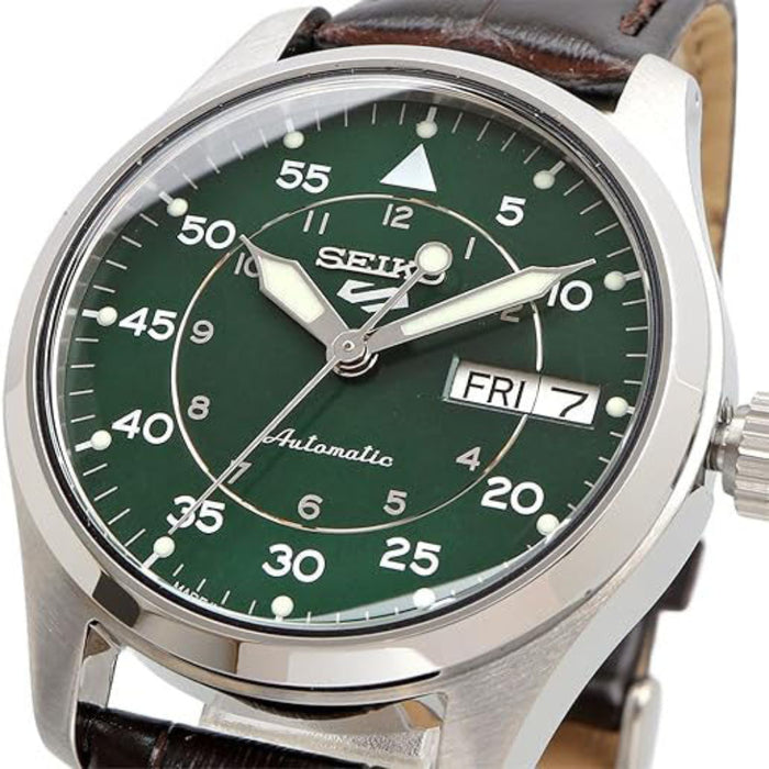 Seiko Men's Green Dial Dark Brown Leather Band Mechanical Watch - SRPJ89