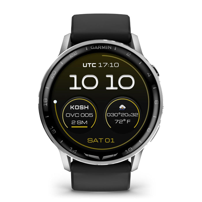 Garmin D2™ Air X15 Unisex Silver With Black Silicone Band LED Flashlight Health And Fitness Features Aviation Weather Built-in Microphone/Speaker Versatile Aviator Smartwatch With GPS - 010-03014-50