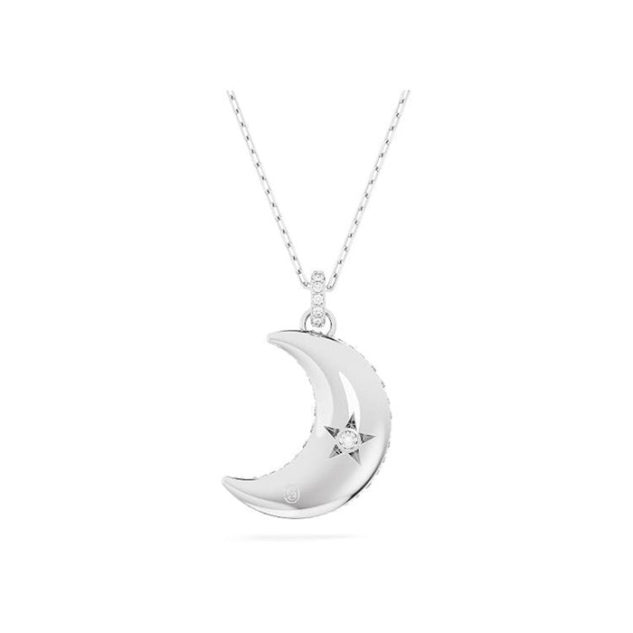 Swarovski Women's Rhodium Finished Crescent Moon Motif with Clear Pavé Stones Sublima Pendant Necklace - 5666181