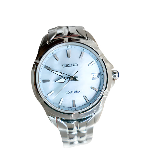 Seiko Coutura Collection Men's Light Blue Dial Silver Stainless Steel Band Quartz Watch - SUR583