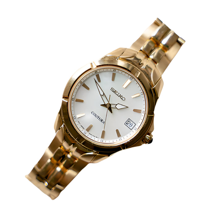 Seiko Coutura Collection Men's Mother of Pearl Dial Gold Stainless Steel Band Quartz Watch - SUR588