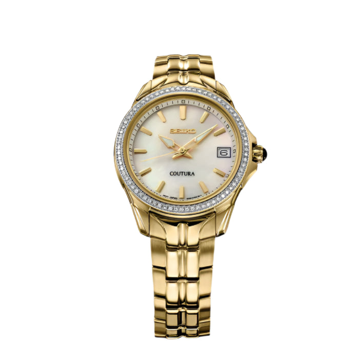 Seiko Coutura Women's White Dial Gold-Tone Stainless Steel Strap Quartz Watch - SUR592