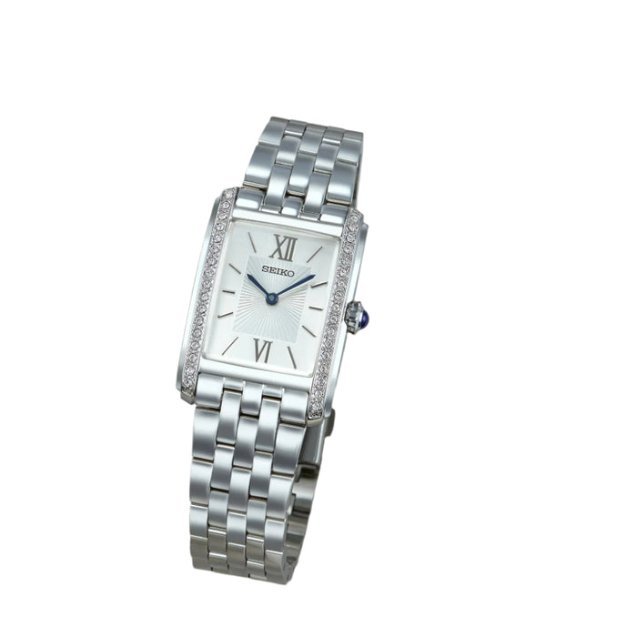 Seiko Women's White Dial Silver Stainless Steel Band Analog Quartz Watch - SWR091