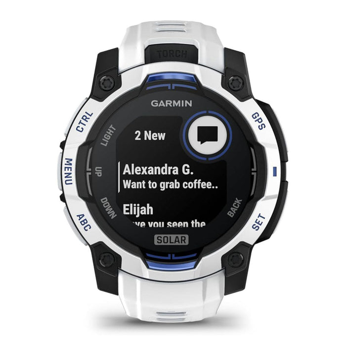 Garmin Instinct® 3 – 45 mm Unisex Whitestone With Whitestone/Bolt Blue Silicone Band Built-in Flashlight Supernova Collection Limited Edition Color Solar Rugged Outdoor GPS Smartwatch - 010-02934-03