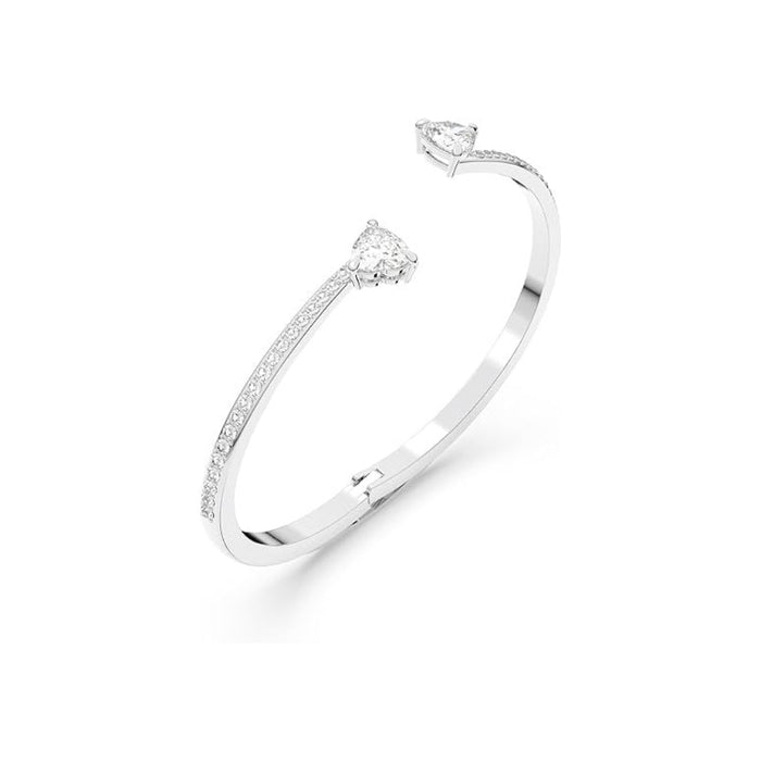Swarovski Women's Heart-Shaped Clear Crystals On A Rhodium Finish Cuff Large Size Mesmera Bangle Bracelet - 5535289