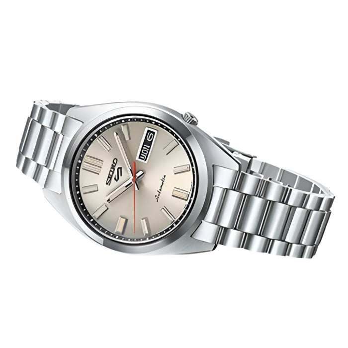 Seiko Men's Beige Dial Silver Stainless Steel Band Analog Automatic Watch - SRPK91