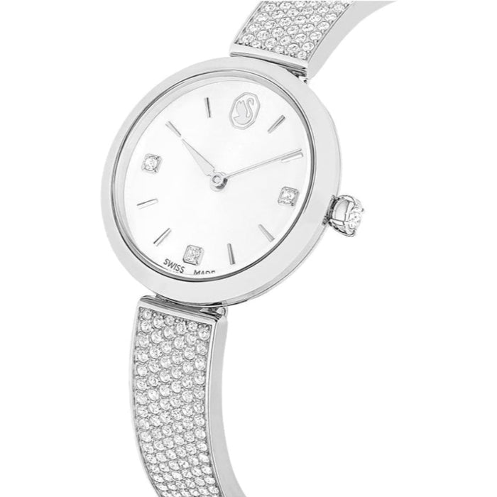 Swarovski Women's White Dial Silver Stainless Steel Finish and Metal Bracelet Strap Analog Swiss Quartz Wristwatch - 5671205