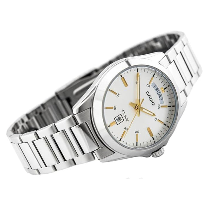 Casio Men's White Dial Silver Stainless Steel Band Analog Quartz Watch - MTP-1370D-7A2VDF