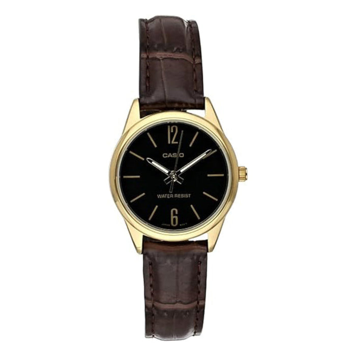 Casio Women's Black Dial Black Leather Band Analog-Digital Japanese Quartz Watch - LTP-V005GL-1BUDF
