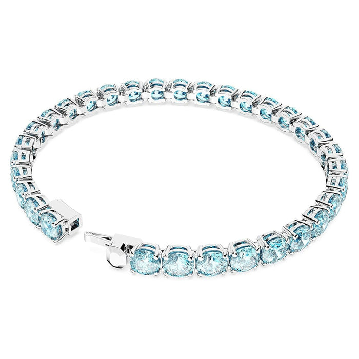 Swarovski Women's Round Crystals in Light Aquamarine-Blue on Rhodium Finished Band Medium Size Matrix Tennis Bracelet - 5648928