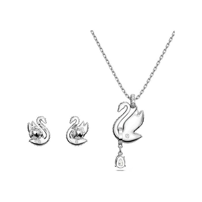 Swarovski Part of the Swan Collection Women's Rhodium Finished Swan Motif with Blue Pavé and Clear Stones Swan Earring and Necklace Set - 5660597