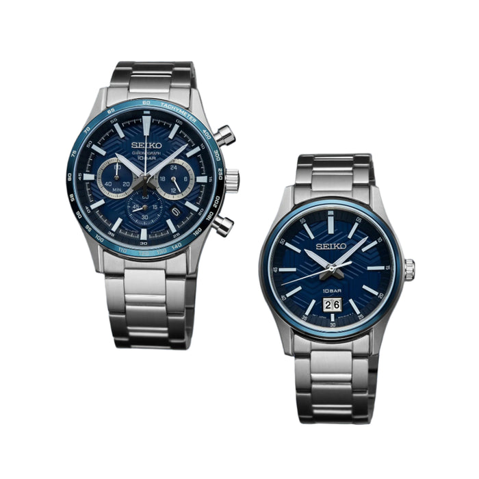 Seiko Essentials Collection Men's Blue Dial Silver Stainless Steel Strap Quartz Watch - SUR559