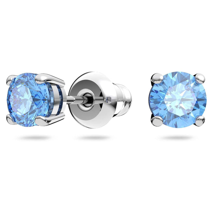 Swarovski Women's Blue Crystals On A Rhodium Plated Setting Una Round Pendant Necklace And Stud Pierced Earrings Set - 5480485