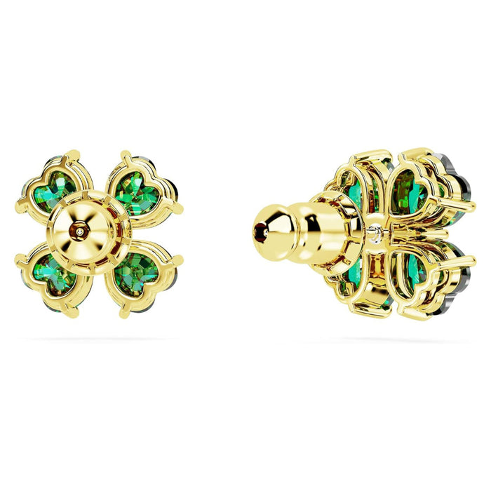 Swarovski Women's Gold-Tone Finished Clover Motif With Green Stones Idyllia Stud Earrings - 5666236