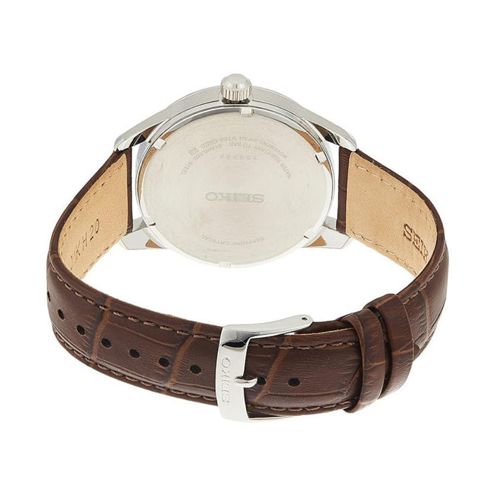Seiko Men's Green Dial Brown Leather Band Analog Japanese Quartz Watch - SNE529