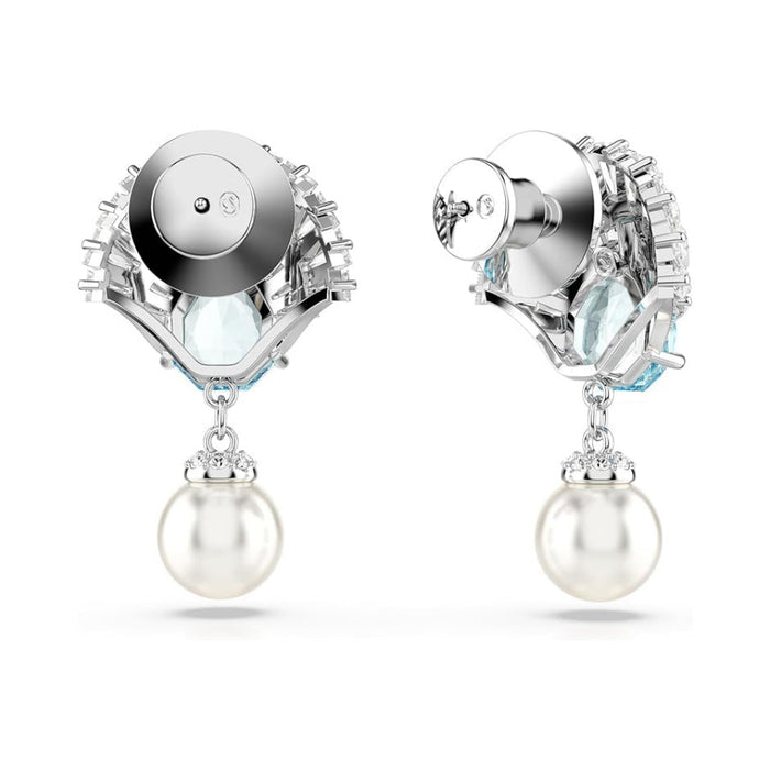 Swarovski Women's Shell Motif With Blue Crystals Clear Stones And Crystal Pearls In A Rhodium-Finished Setting Idyllia Drop Earrings - 5680301