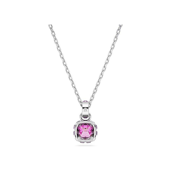 Swarovski Women's Pink Square-Cut Stone and Crystals in a Rhodium-Finished Setting February Birthstone Pendant Necklace - 5651708