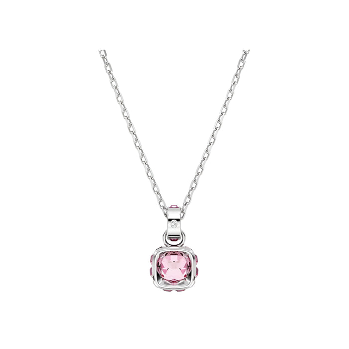 Swarovski Women's Pink Square-Cut Stone and Crystals in a Rhodium-Finished Setting October Birthstone Pendant Necklace - 5651791