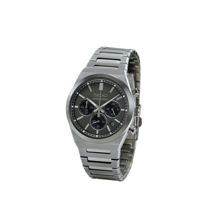 Seiko Men's Gray Dial Silver Stainless steel Band Analog Chronograph Quartz Watch - SSB455