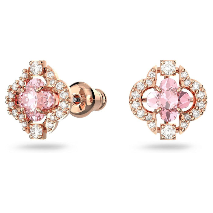 Swarovski Women's Pink And White Crystals In A Rose-Gold Tone Finished Setting Una Necklace And Pierced Stud Earring Jewelry Set - 5516488
