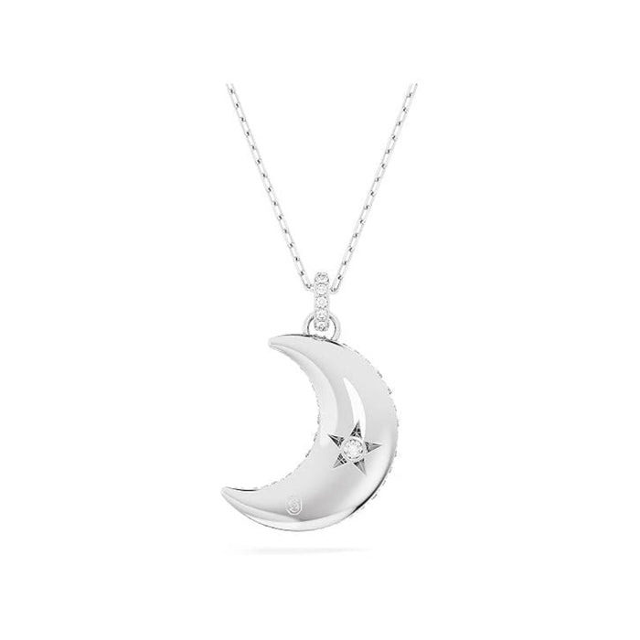 Swarovski Part of the Sublima Collection Women's Rhodium Finished Crescent Moon Motif with Clear Pavé Stones Sublima Pendant Necklace - B6-C8CP-5NM3