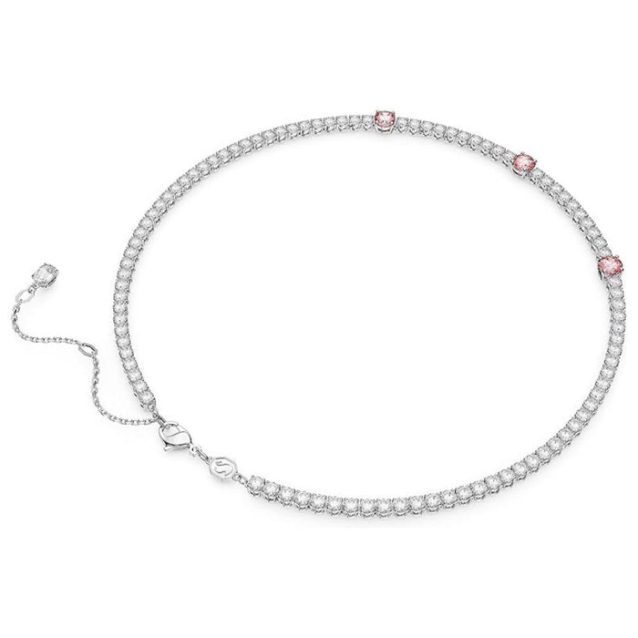 Swarovski Women's Mixed Cuts Pink Rhodium Finished Matrix Tennis Necklace - 5666165