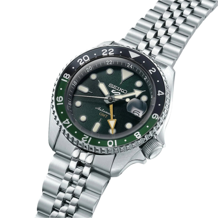 Seiko Men's Green Dial Silver Stainless Steel Band Analog Automatic Watch - SSK035