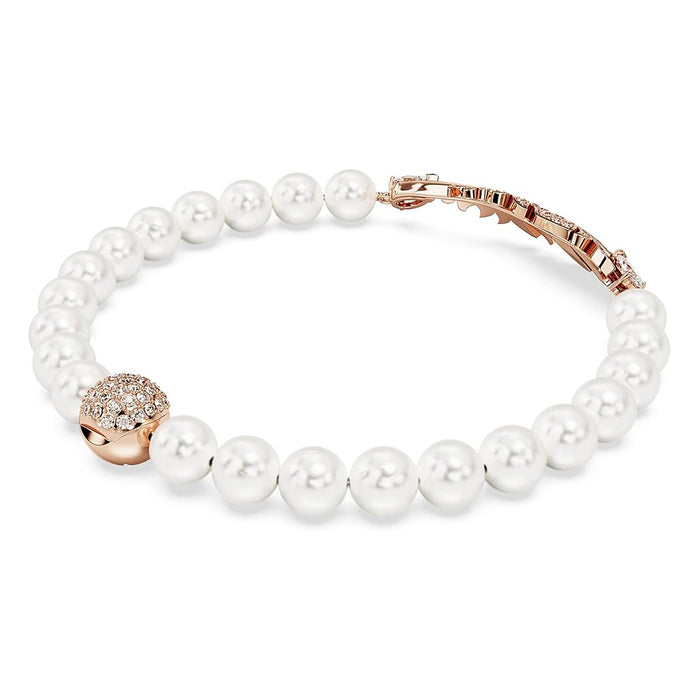 Swarovski Women's Rose Gold-Tone Finished Feather Motif with Pink Pavé and Clear Stones Small Size Nice Pearl Bracelet - 5663480