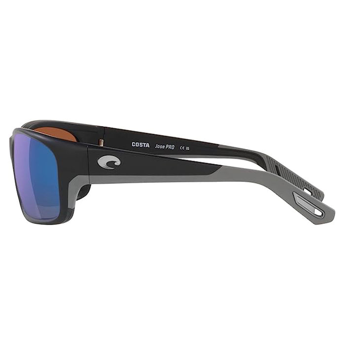 Costa Del Mar Men's Matte Black Frame Green Mirror Lens Polarized Jose Pro Rectangular Sunglasses - 06S9106-910602-62