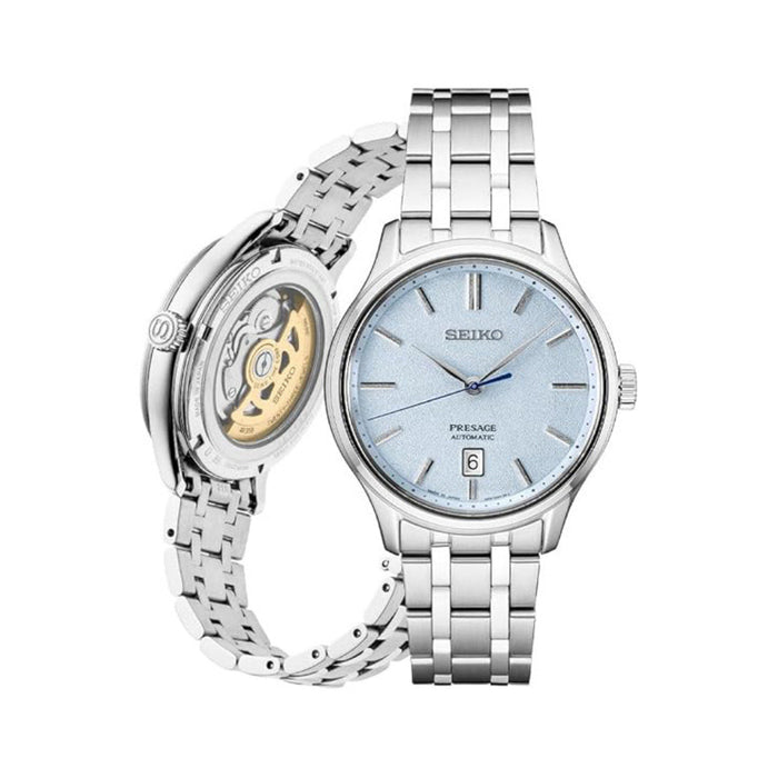 Seiko Men's Light Blue Dial Silver Stainless Steel Band Analog Automatic Watch - SRPF53