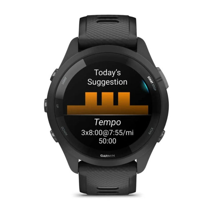 Garmin Forerunner 265 Black and Powder Gray Silicone Band AMOLED Display Training Metrics and Recovery Insights Running Smartwatch - 010-02810-00