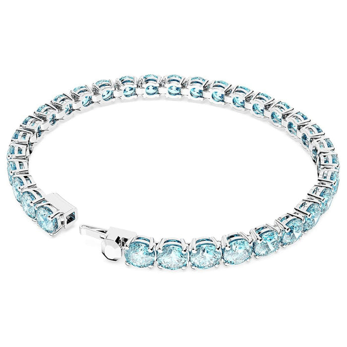 Swarovski Women's Round Crystals in Light Aquamarine-Blue on Rhodium Finished Band Small Size Matrix Tennis Bracelet - 5648927