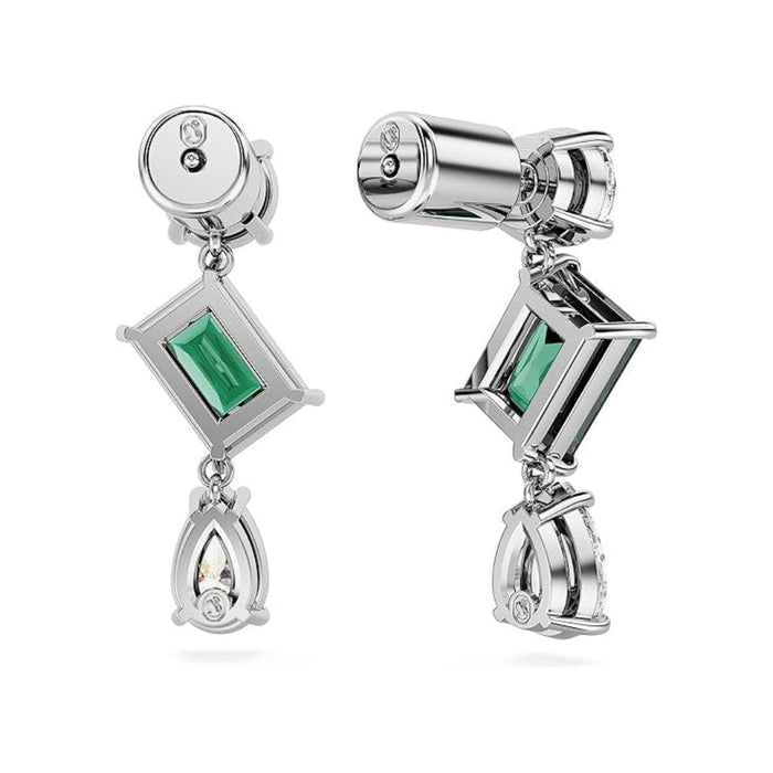 Swarovski Women's Green and Clear Mixed-Cut Stones in a Rhodium Finished Setting Mesmera Drop Earrings - 5665878