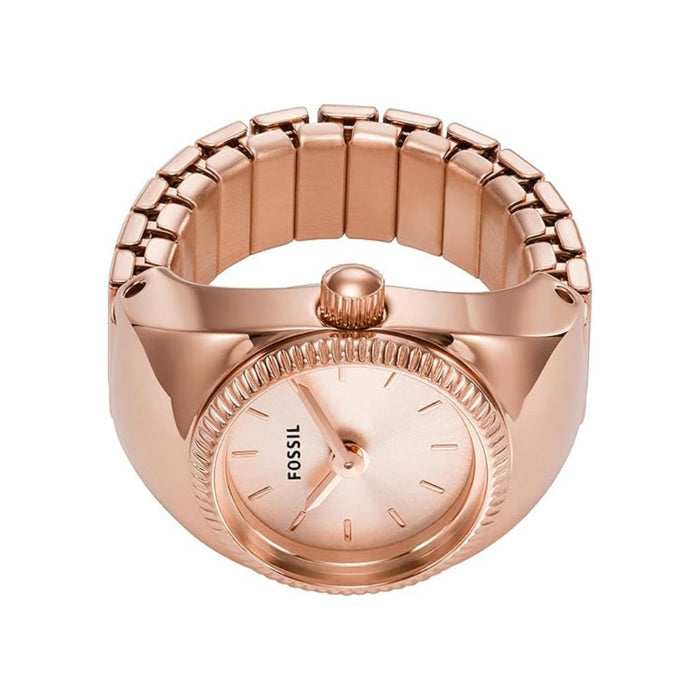 Fossil Women's Rose Gold Dial Rose Gold Stainless Steel Band Analog Quartz Two-Hand Watch Ring - ES5247