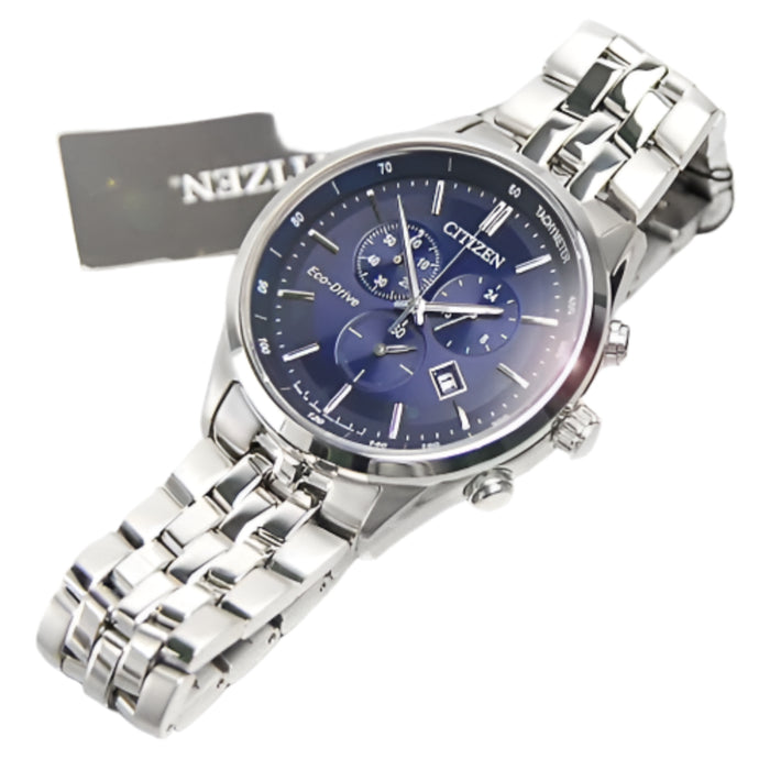 Citizen Men Blue Dark Dial Silver Stainless Steel Band Analog Eco-Drive Watch - AT2140-55L
