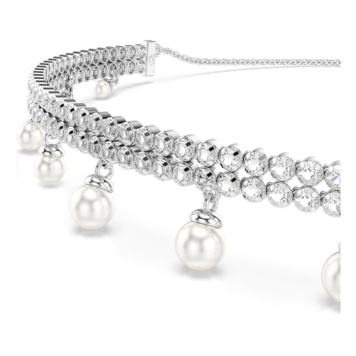 Swarovski Women's Clear Rhodium Finish Ariana Grande Crystal and Pearl Choker Necklace - 5720865