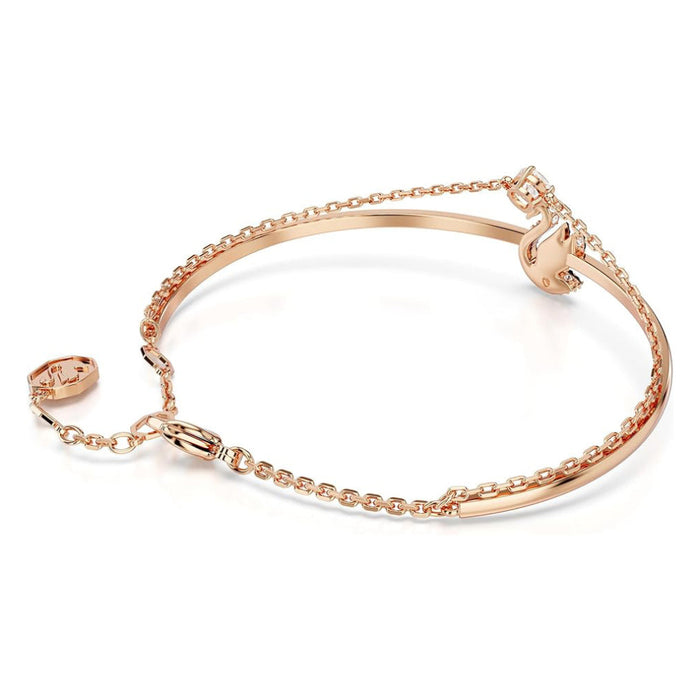 Swarovski Women's Black Pavé Crystals And Clear Round-Cut Stone In A Rose Gold-Tone Finished Setting Size M Swan Bangle Bracelet - 5678048