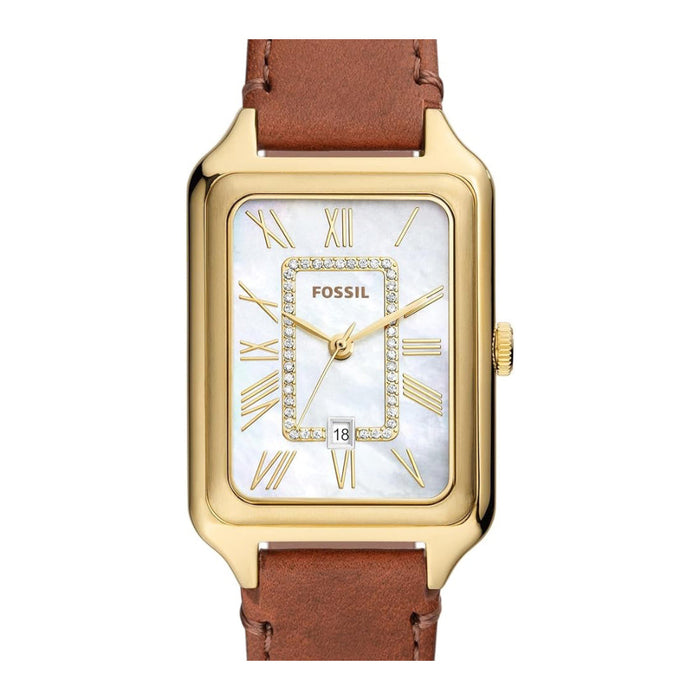 Fossil Raquel Women's White Dial Brown Leather Band Analog Quartz Three-Hand Watch - ES5307